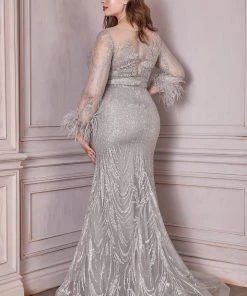 Long Sleeve Glitter Gown By Cinderella Divine CB090 14 Long Sleeve Glitter Gown By Cinderella Divine CB090
