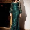 Long Sleeve Glitter Print Gown By Cinderella Divine J816
