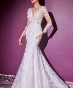 Long Sleeve Lace Bridal Gown By Cinderella Divine CD951W