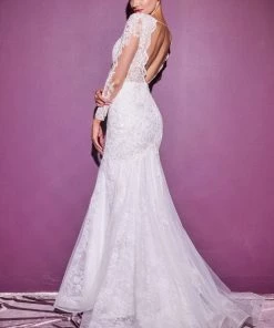 Long Sleeve Lace Bridal Gown By Cinderella Divine CD951W