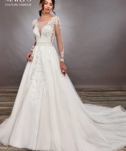 Mary's Bridal Couture Damour Collection Wedding Dresses Long Sleeve Overskirt Wedding Gown By Mary's Bridal MB4081