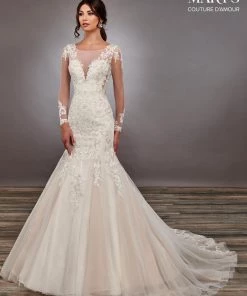 Mary's Bridal Couture Damour Collection Wedding Dresses Long Sleeve Overskirt Wedding Gown By Mary's Bridal MB4081