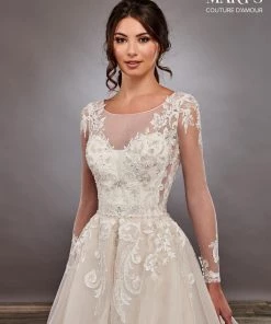 Mary's Bridal Couture Damour Collection Wedding Dresses Long Sleeve Overskirt Wedding Gown By Mary's Bridal MB4081