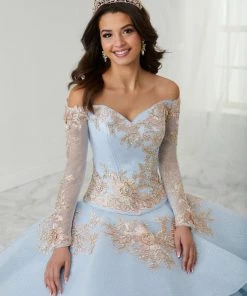 LA Glitter By House Of Wu Long Sleeve Quinceanera Dress By LA Glitter 24085 Quinceañera