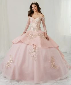 LA Glitter By House Of Wu Long Sleeve Quinceanera Dress By LA Glitter 24085 Quinceañera