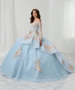 LA Glitter By House Of Wu Long Sleeve Quinceanera Dress By LA Glitter 24085 Quinceañera