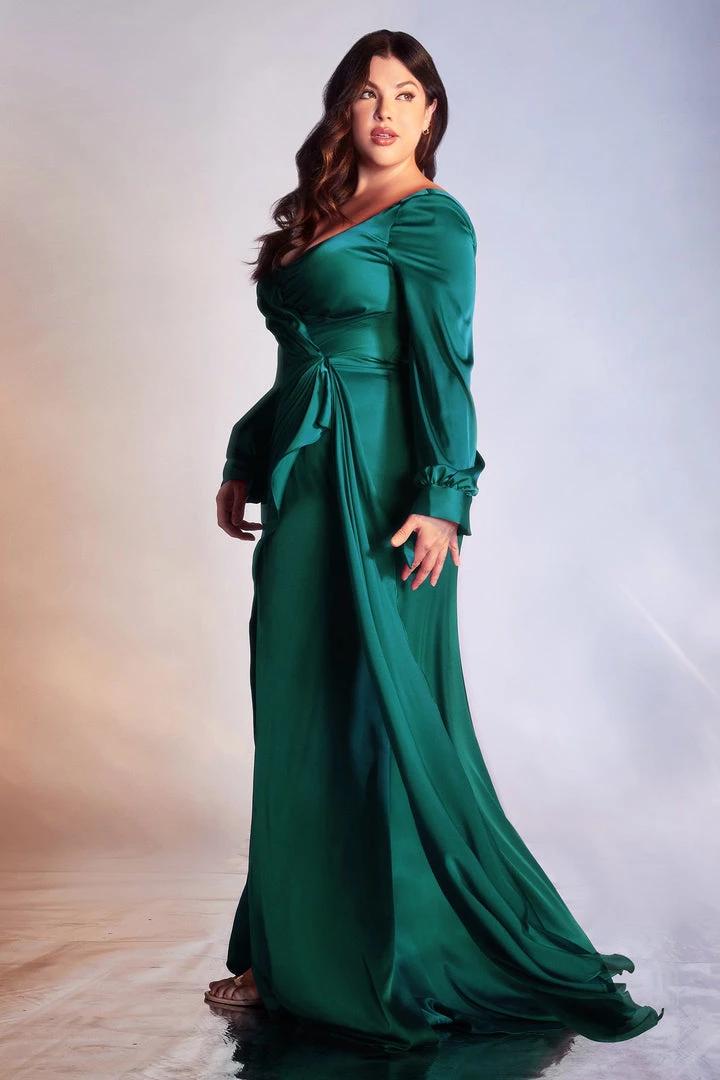 Prom Long Sleeve Satin Curve Gown By Cinderella Divine 7478C 12 Prom Long Sleeve Satin Curve Gown By Cinderella Divine 7478C