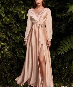 Prom Long Sleeve Satin Gown By Cinderella Divine 7475