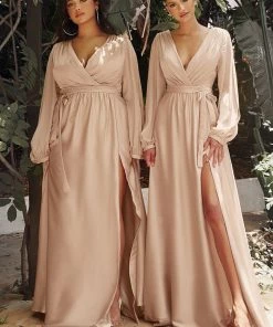 Prom Long Sleeve Satin Gown By Cinderella Divine 7475