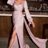 Long Sleeve Satin Gown By Cinderella Divine 7478