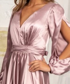 Prom Long Sleeve Shiny Satin Gown By Elizabeth K GL1990