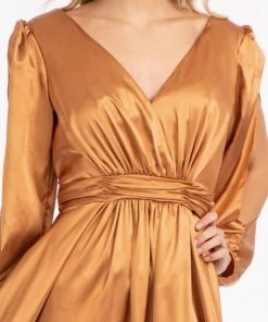 Prom Long Sleeve Shiny Satin Gown By Elizabeth K GL1990