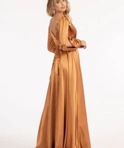 Prom Long Sleeve Shiny Satin Gown By Elizabeth K GL1990