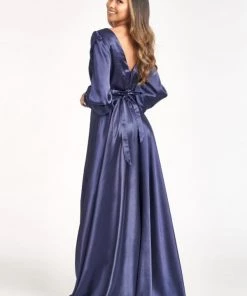 Prom Long Sleeve Shiny Satin Gown By Elizabeth K GL1990
