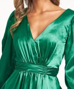 Prom Long Sleeve Shiny Satin Gown By Elizabeth K GL1990