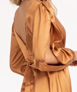 Prom Long Sleeve Shiny Satin Gown By Elizabeth K GL1990