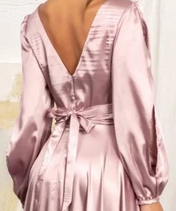 Prom Long Sleeve Shiny Satin Gown By Elizabeth K GL1990
