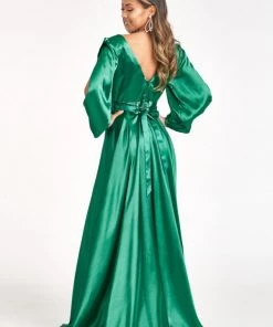 Prom Long Sleeve Shiny Satin Gown By Elizabeth K GL1990
