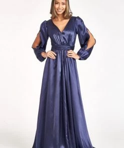 Prom Long Sleeve Shiny Satin Gown By Elizabeth K GL1990