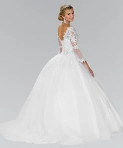 Long Sleeved Embroidered Ballgown By Elizabeth K GL2377