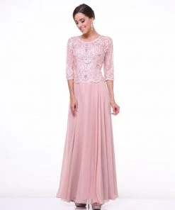 Long-Sleeved Lace Bodice Gown By Cinderella Divine 14327