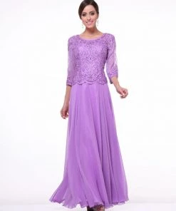 Long-Sleeved Lace Bodice Gown By Cinderella Divine 14327