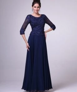 Long-Sleeved Lace Bodice Gown By Cinderella Divine 14327