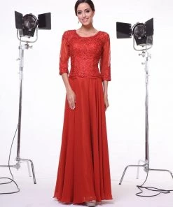 Long-Sleeved Lace Bodice Gown By Cinderella Divine 14327