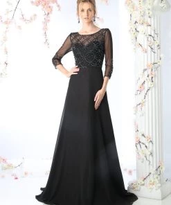 Long Sleeve Chiffon Gown By Cinderella Divine KD026 Prom