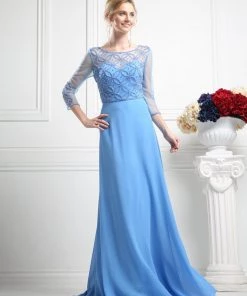 Long Sleeve Chiffon Gown By Cinderella Divine KD026 Prom