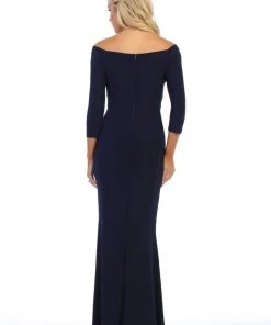 Prom Long Sleeved V-Neck Gown With Side Slit By Celavie 6410