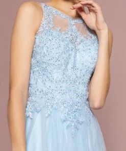 Long Sleeveless A-Line Dress With Sheer Lace Top By Elizabeth K GL2693 Prom