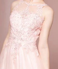 Long Sleeveless A-Line Dress With Sheer Lace Top By Elizabeth K GL2693 Prom