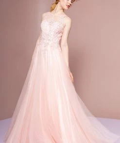 Long Sleeveless A-Line Dress With Sheer Lace Top By Elizabeth K GL2693 Prom