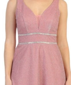 Long Sleeveless A-line Metallic Dress By Celavie 6495L Prom