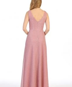 Long Sleeveless A-line Metallic Dress By Celavie 6495L Prom