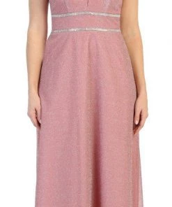 Long Sleeveless A-line Metallic Dress By Celavie 6495L Prom