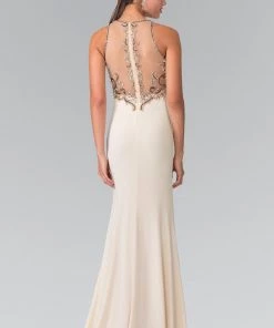 Long Sleeveless Beaded Illusion Dress By Elizabeth K GL1303 Prom