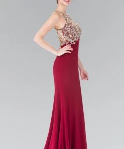 Long Sleeveless Beaded Illusion Dress By Elizabeth K GL1303 Prom