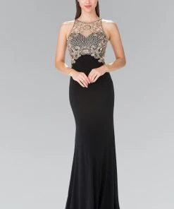 Long Sleeveless Beaded Illusion Dress By Elizabeth K GL1303 Prom
