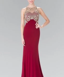 Long Sleeveless Beaded Illusion Dress By Elizabeth K GL1303 Prom