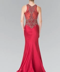 Long Sleeveless Beaded Illusion Dress By Elizabeth K GL2325 Prom