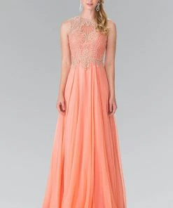 Prom Long Sleeveless Beaded Illusion Dress By Elizabeth K GL2343