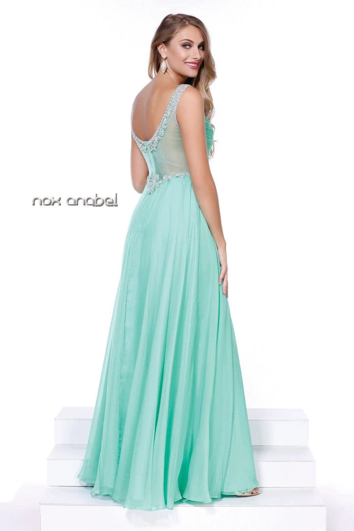 Long Sleeveless Beaded Illusion Dress By Nox Anabel 8155 Prom 6 Long Sleeveless Beaded Illusion Dress By Nox Anabel 8155 Prom