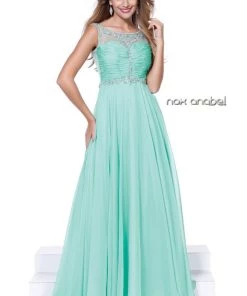 Long Sleeveless Beaded Illusion Dress By Nox Anabel 8155 Prom