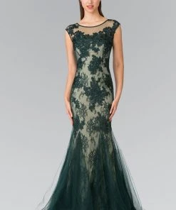 Long Sleeveless Beaded Lace Mermaid Dress By Elizabeth K GL2276 Prom