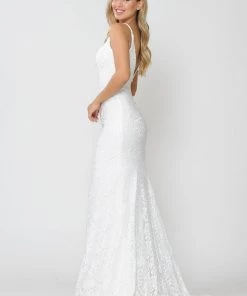 Long Sleeveless Beaded Lace Mermaid Dress By Poly USA 8590