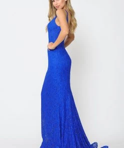Long Sleeveless Beaded Lace Mermaid Dress By Poly USA 8590