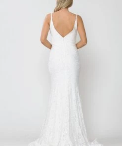 Long Sleeveless Beaded Lace Mermaid Dress By Poly USA 8590