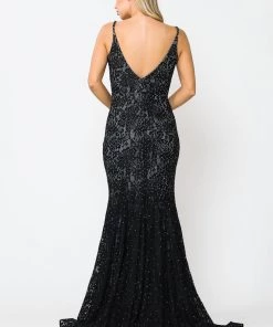 Long Sleeveless Beaded Lace Mermaid Dress By Poly USA 8590